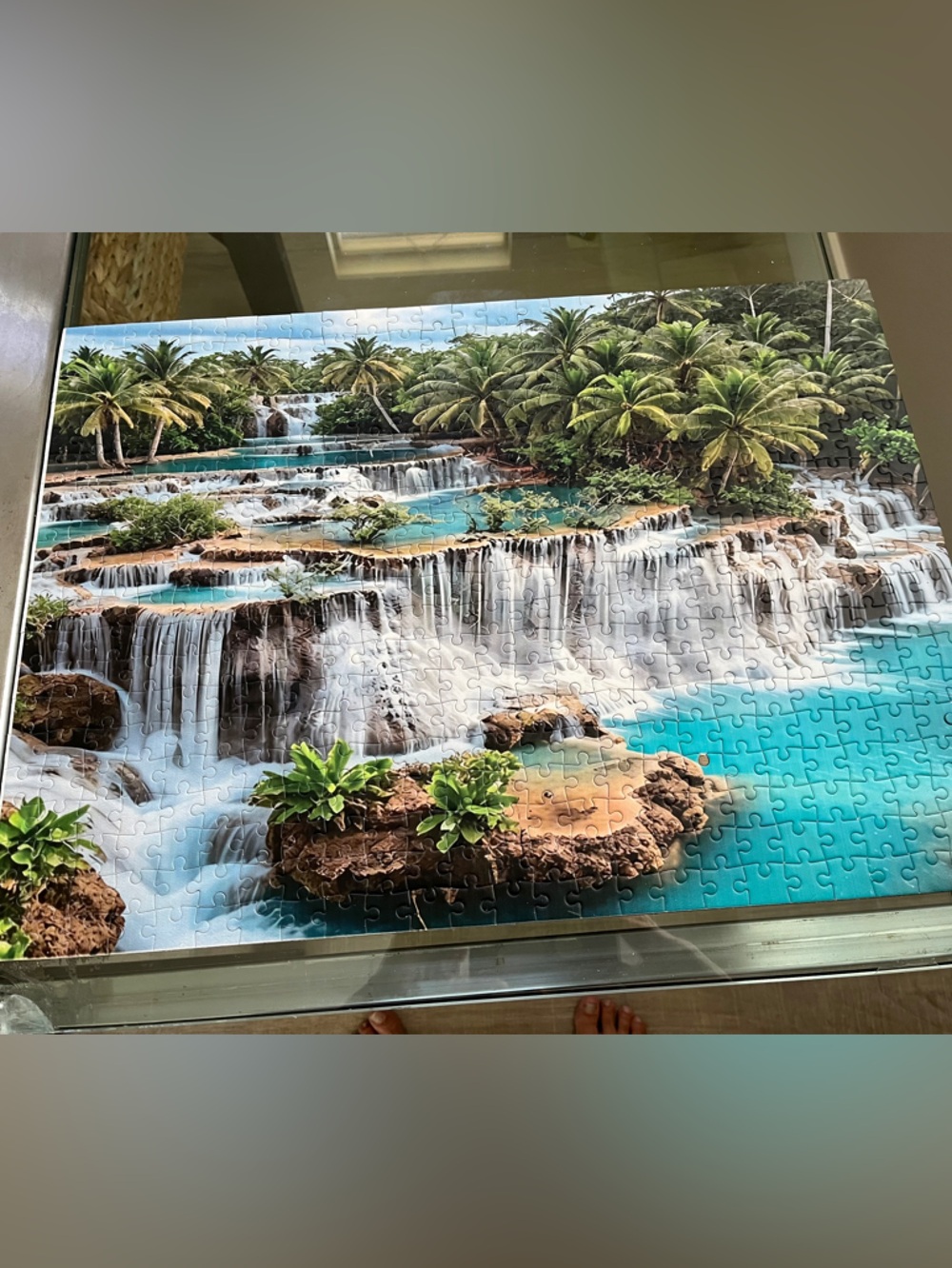 Tropical Waterfall Jigsaw Puzzle - Turquoise & Green